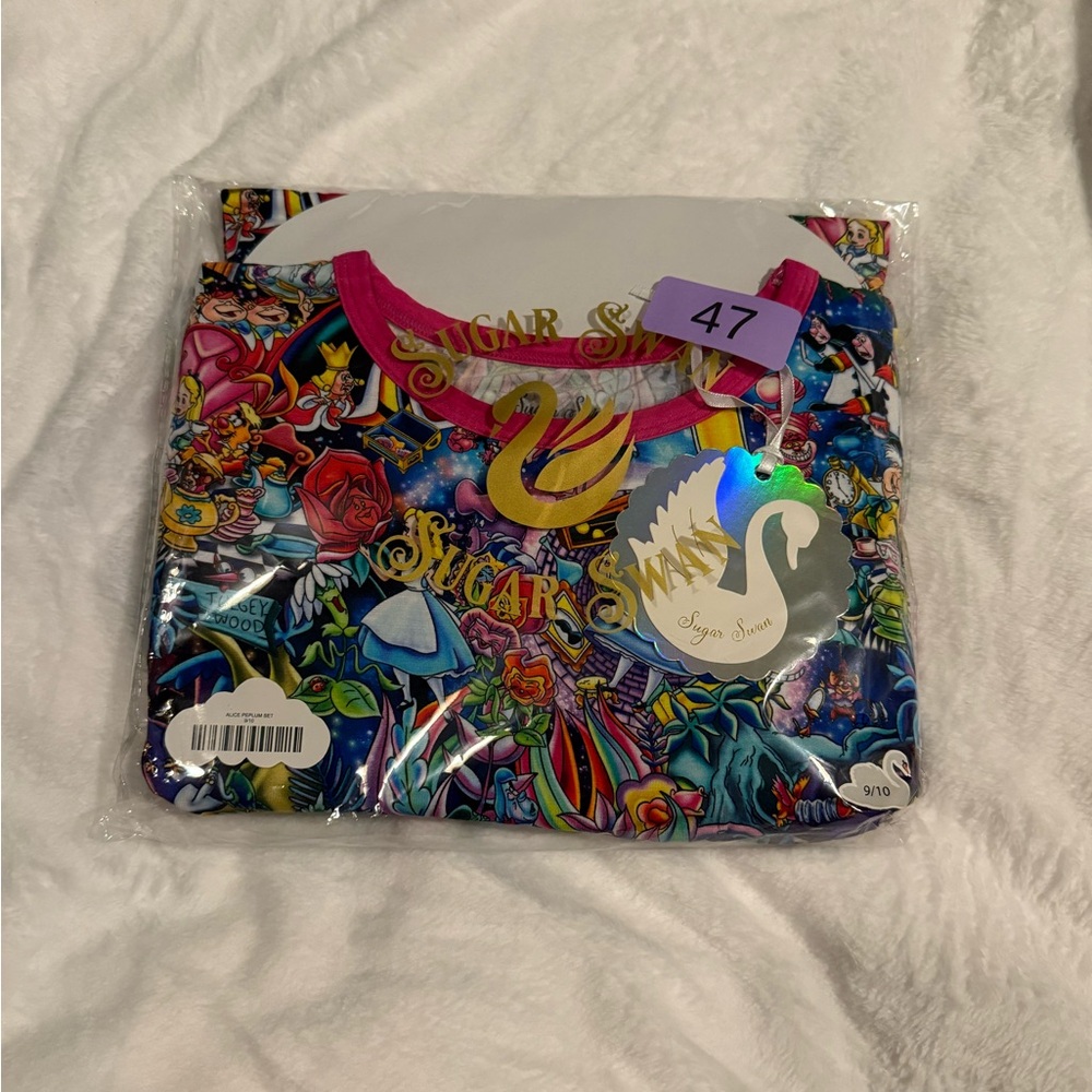 9/10 Sugar Swan Bamboo Alice in Wonderland Peplum Set *New in Bag*